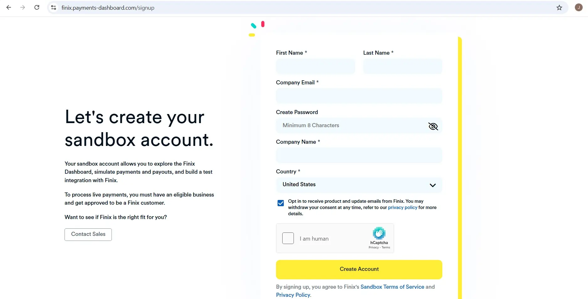 finix Sandbox account