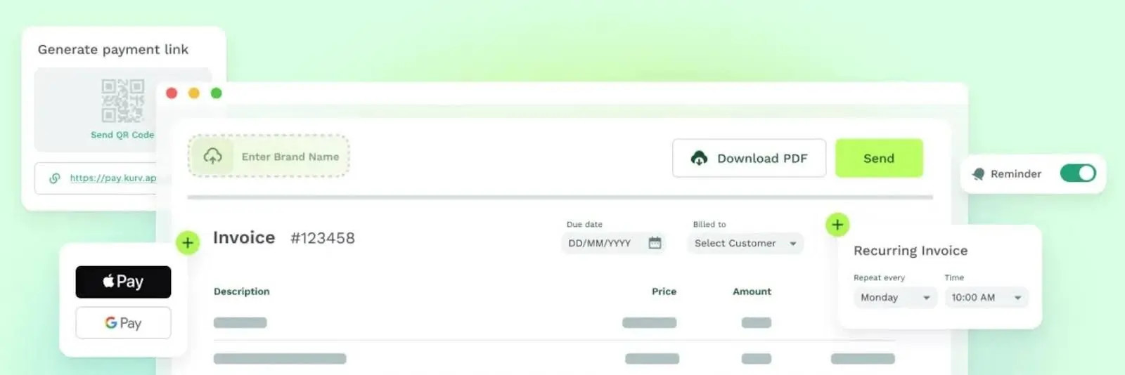 Kurv invoicing and reporting