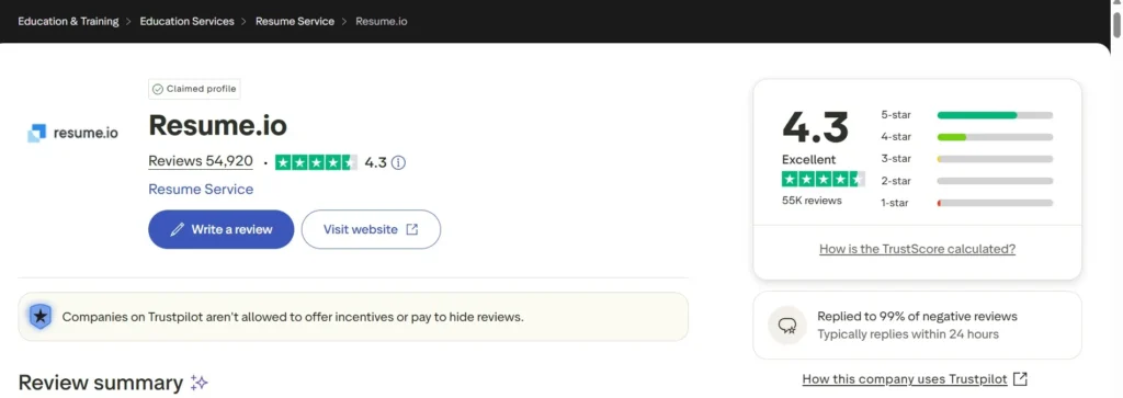 Resume.io - Trustpilot