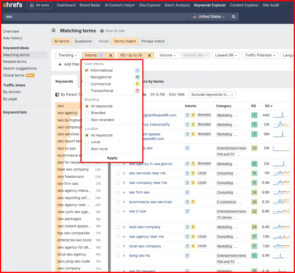 Classify every keyword by search intent