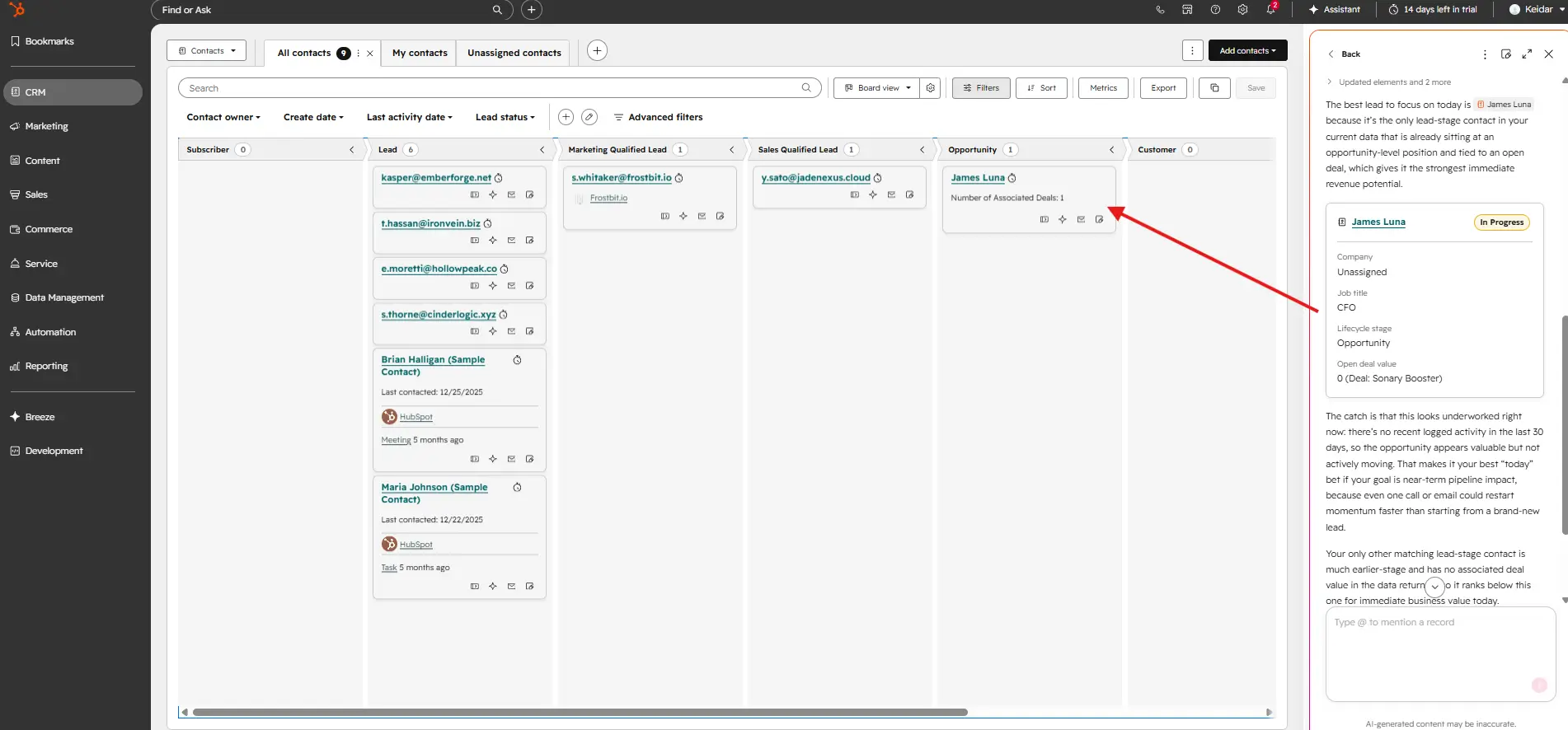 Breeze ai help users manage leads for each day
