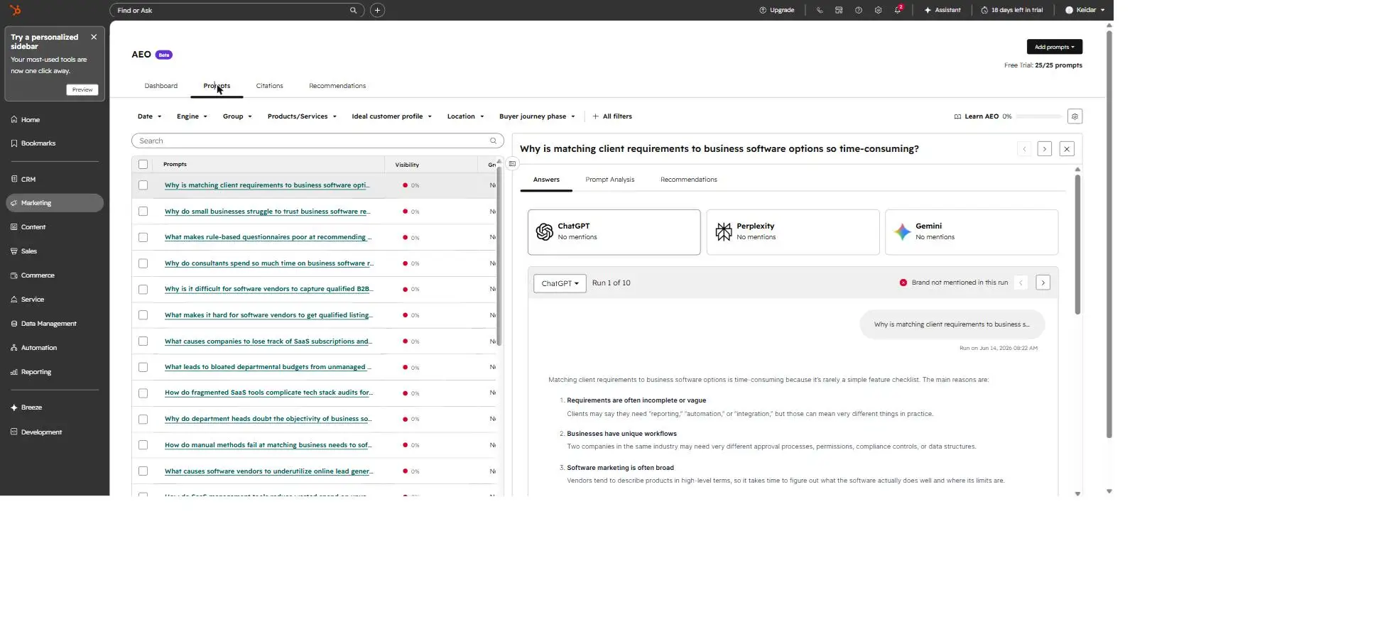 hubspot aeo prompt answers - chatgpt, perplexity,gemini