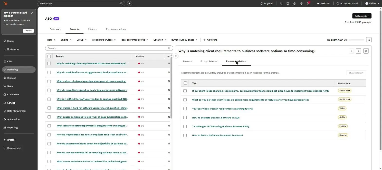 hubspot aeo prompts overview